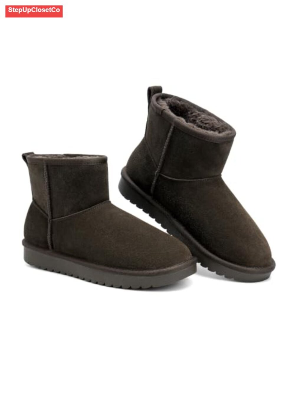 Genuine Suede Leather Ankle Mini Boots Faux Fur Lined Winter Booties